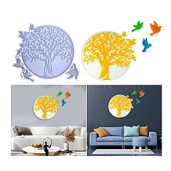 DIY Food Grade Silicone Round with Bird & Tree of Life Wall Decoration Molds, Resin Casting Molds, for UV Resin, Epoxy Resin Craft Making, White, 280x315x10mm(TREE-PW0001-56A)