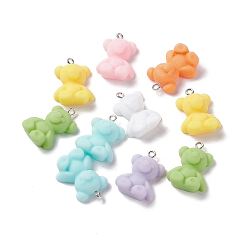 Opaque Resin Pendants, with Platinum Tone Iron Loops, Bear Charms, Mixed Color, 26x18.5x8.5mm, Hole: 2mm