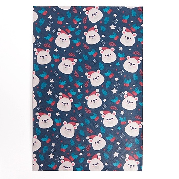 Christmas Theme Printed PVC Leather Fabric Sheets, for DIY Bows Earrings Making Crafts, Prussian Blue, 30x20x0.07cm