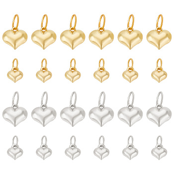 Elite 24Pcs 4 Style Alloy Charms, with 304 Stainless Steel Jump Rings, Heart, Platinum & Golden, 9~12x8~12x4~6mm, Hole: 4.6~6.5mm, 6pcs/style