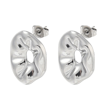 304 Stainless Steel Stud Earrings, Twist Donut, Stainless Steel Color, 19x15mm