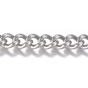201 Stainless Steel Chain, Curb Chain, Twisted Chain, Unwelded, Stainless Steel Color, 9x6.5x3.5mm
