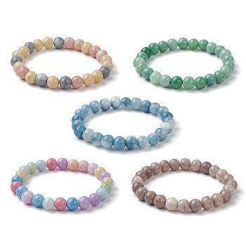 Glass Round Beaded Stretch Bracelets for Women, Mixed Color, Inner Diameter: 2 inch(5.2cm)