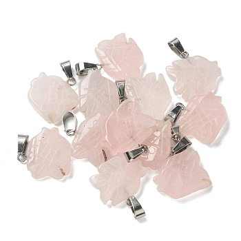 Natural Rose Quartz Pendants, with 201 Stainless Steel Finding, Fish, 19x20x5.5mm, Hole: 4x7mm