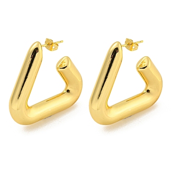 Rack Plating Brass Stud Earrings, Long-Lasting Plated, Lead Free & Cadmium Free, Triangle, Real 18K Gold Plated, 35x7mm