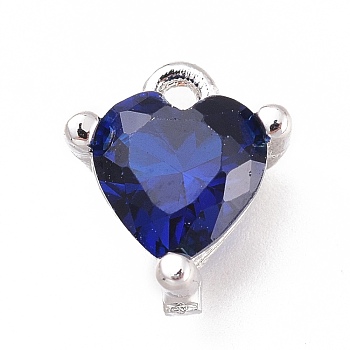 Brass Micro Pave Cubic Zirconia Charms, Long-Lasting Plated, Heart, Platinum, Dark Blue, 7x6.5x4mm, Hole: 0.8mm