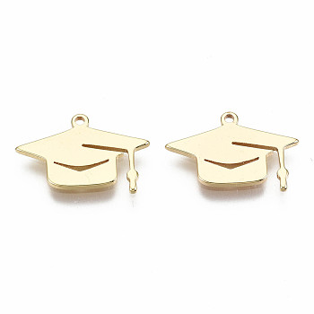 Brass Charms, Nickel Free, Trencher Cap, Real 18K Gold Plated, 12x17x1mm, Hole: 1mm