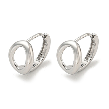 Brass Hoop Earrings, Real Platinum Plated, 13x9.5mm