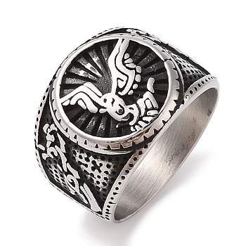 Viking 304 Stainless Steel Odin Raven Finger Rings, Wide Band Rings for Mens, Antique Silver, 19mm, US Size 13(22.2mm)