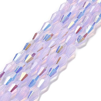 Baking Painted Glass Beads Strands, Imitation Opalite, Faceted, AB Color, Bicone, Lilac, 4x8mm, Hole: 0.9mm, about 67pcs/strand, 22.44''(57cm)