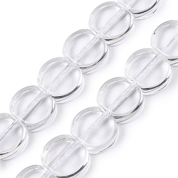 Transparent Glass Beads Strands, Flat Round, Clear, 9x10x4.5mm, Hole: 0.9mm, about 41pcs/strand, 14.96 inch(38cm)