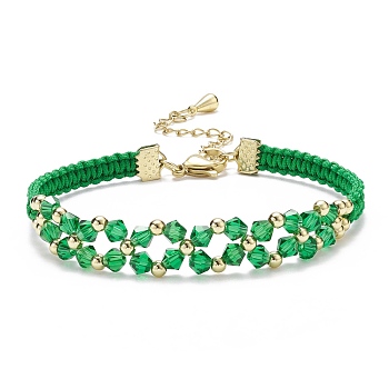 Glass Braided Flower Link Bracelet for Women, Green, 7-3/8 inch(18.6cm)