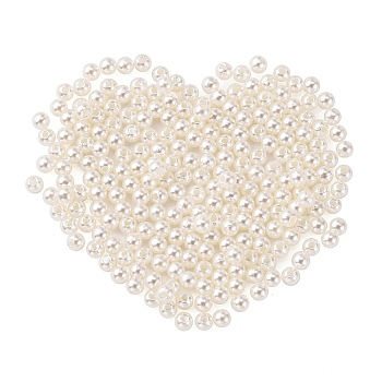 Imitation Pearl Acrylic Beads, Dyed, Round, Creamy White, 5x4.5mm, Hole: 1mm, about 10000pcs/pound