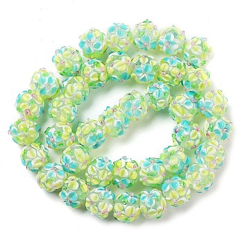 Handmade Lampwork Beads Strands, Bumpy, Round with Flower, Champagne Yellow, 11.5~13x11~12mm, Hole: 1.6~1.8mm, about 45pcs/strand, 17.68~19.65''(44.9~49.9cm)