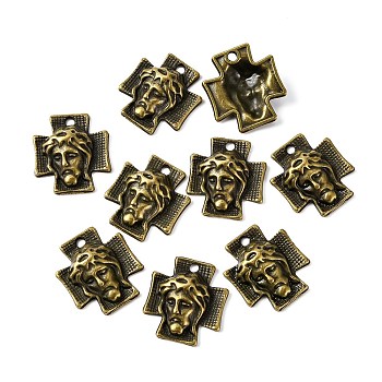 Tibetan Style Alloy Cross with Jesus Alloy Pendants for Easter Jewelry, Lead Free and Cadmium Free, Antique Bronze, 23x21x6mm, Hole: 2mm