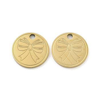 Ion Plating(IP) 316L Stainless Steel Pendants, Real 18K Gold Plated, Flat Round Charm, Bowknot, 15x1.5mm, Hole: 2.2mm