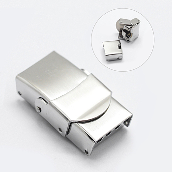 201 Stainless Steel Watch Band Clasps, Rectangle, Stainless Steel Color, 26x16x9mm