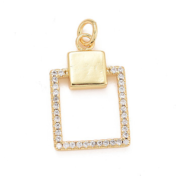 Eco-Friendly Brass Micro Pave Cubic Zirconia Pendants, with Jump Ring, Long-Lasting Plated, Lead Free & Cadmium Free, Rectangle, Real 24K Gold Plated, 19.5x12.5x2mm, Jump Ring: 4.5x0.8mm, 2.9mm inner diameter