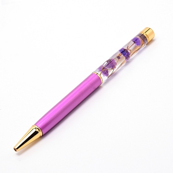 Alloy Dried Flower Tube Floating Ball Pens, for Office Supplies, Lilac, 140x13x9.5mm