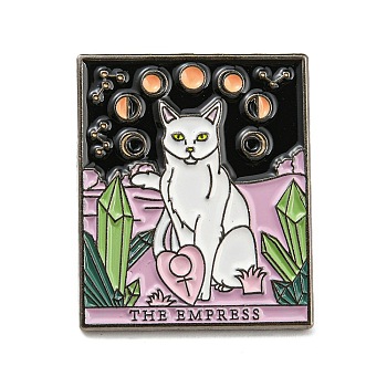 Cat Theme Tarot Card Enamel Pins, Gunmetal Alloy Brooches for Backpack Clothes, Word The Empress, Moon, 30.5x25.5x2mm