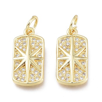 Brass Micro Pave Clear Cubic Zirconia Charms, with Jump Ring, Long-Lasting Plated, Rectangle with Star, Real 18K Gold Plated, 16x8x2mm, Jump Ring: 5x0.7mm, 3.6mm Inner Diameter