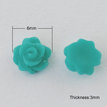 Resin Cabochons, Flower, Medium Turquoise, 6x3mm