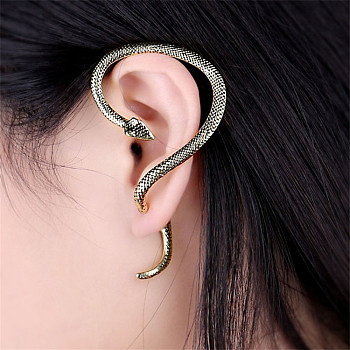 Alloy Cuff Earrings, Snake, Antique Bronze, 65x40mm