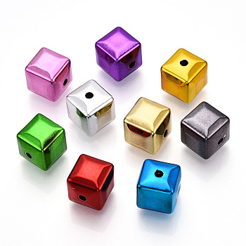 UV Plating Oapque Acrylic  Beads, Cuboid, Mixed Color, 14.5x14x14mm, Hole: 2.5mm