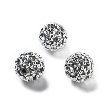 Opaque Acrylic Beads, with Rhinestone, Round, Silver, 20x18.5mm, Hole: 2.8mm