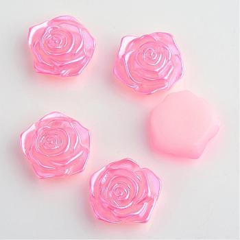 ABS Plastic Imitation Pearl Cabochons, Flower, Hot Pink, 17x17.5x6.5mm, about 200pcs/bag