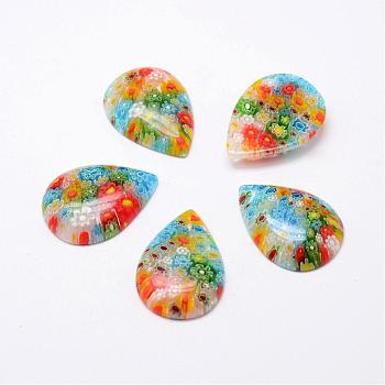 Handmade Millefiori Glass Cabochons, teardrop, Mixed Color, 32x23x6mm
