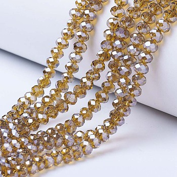 Electroplate Glass Beads Strands, Pearl Luster Plated, Faceted, Rondelle, Dark Goldenrod, 2.5x2mm, Hole: 0.4mm, about 150~155pcs/strand, 32~33cm