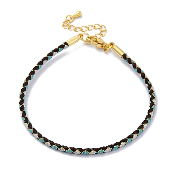 Polyester Cord Braided Bracelet Makings, with Stainless Steel Claw Lobster Clasps, Brass Findings, Long-Lasting Plated, Turquoise, 7-3/8 inch(18.8cm)