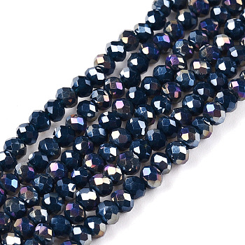 Electroplate Glass Beads Strands, Opaque Solid Color, AB Color Plated, Faceted, Rondelle, Steel Blue, 2.9~3.3x2mm, Hole: 0.8mm, about 148~150pcs/strand, 39.5~40cm