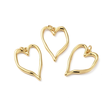 Rack Plating Brass Pendants, Lead Free & Cadmium Free, with Jump Ring, Long-Lasting Plated, Hollow Heart Charm, Real 18K Gold Plated, 25x18x2.5mm