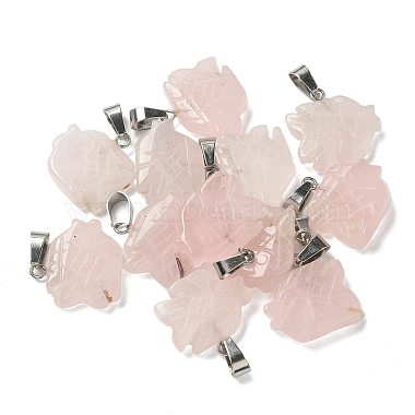 Stainless Steel Color Fish Rose Quartz Pendants