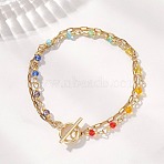304 Stainless Steel Paperclip Chain & Glass Beads Link Chain Multi-strand Bracelets for Women, with 304 Stainless Steel Toggle Clasps, Golden, 7.48 inch(19cm)(BJEW-JB13557)
