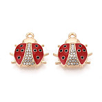 Rack Plating Alloy & Rhinestone & Enamel Pendants, Ladybug Charms, Cadmium Free & Nickel Free & Lead Free, Golden, Dark Red, 18x18x4.5mm, Hole: 1.5mm(ENAM-T024-02A-G)
