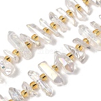 Electroplated Natural Quartz Crystal Beads Strands, Faceted, Nuggets Stick, with Seed Beads, 11~25x3~9x4~10mm, Hole: 1~1.2mm, about 19~26pcs/strand, 7.09~7.48''(18~19cm)(X-G-F800-F11-A)