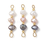Natural Baroque Keshi Pearl Two Sides Polished Beaded Links Connector Charms, with 304 Stainless Steel Double Loops, Golden, Mixed Dyed and Undyed, Colorful, 28.5~29x6x4mm, Hole: 1.8mm and 2.5mm(PALLOY-JF04813)