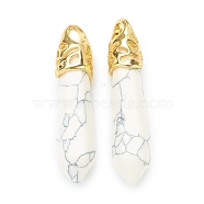 Bullet Natural Howlite Pendants, with Platinum Tone Alloy Findings, 33~40x8~10mm, Hole: 3x2mm(G-E332-C22-G)