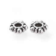 Tibetan Silver Beads, Lead Free & Nickel Free & Cadmium Free, Flower, Antique Silver, about 5.8mm in diameter, Hole: 1.5mm(AA116-NF)