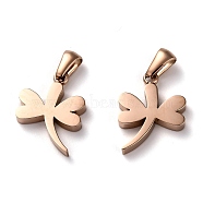 Ion Plating(IP) 304 Stainless Steel Pendants, Manual Polishing, Dragonfly, Rose Gold, 20x15x3mm, Hole: 6x2.5mm(STAS-Z006-17RG)