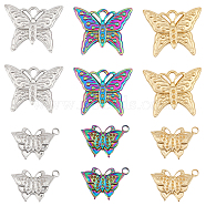 12Pcs 6 Styles 304 Stainless Steel Pendant Rhinestone Settings, Butterfly, Mixed Color, Fit For 0.8~1.2mm Rhinestone, 13.5~20x20~24.5x2~3mm, Hole: 2x3mm, 2pcs/color(STAS-CA0002-01)