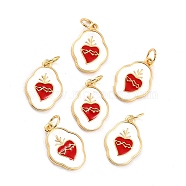 Brass Enamel Pendants, Long-Lasting Plated, Oval with Sacred Heart, Real 18K Gold Plated, 16x11x1.5mm, Hole: 3.6mm(X-KK-P204-17G)