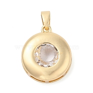 Rack Plating Brass Pendants, Polygon Shaped Glass Charms, Long-Lasting Plated, Cadmium Free & Lead Free, Real 18K Gold Plated, Flat Round, Clear, 21x18x7mm, Hole: 3x5.5mm(KK-I710-05A)