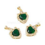 Brass Micro Pave Green Cubic Zirconia Pendants, Cadmium Free & Lead Free, Heart, Real 18K Gold Plated, 21x16x7mm, Hole: 3x4mm(KK-G415-35G)