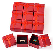 Cardboard Rins Boxes, with Sponge Inside, Square with Bowknot, Red, 5x5x3.2cm(CON-TAC0014-03A)