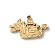 304 Stainless Steel Pendants, Dragon Boat Charm, Real 14K Gold Plated, 10.5x17.5x2mm, Hole: 1.2mm(STAS-L022-327G)