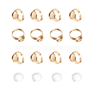 DIY Finger Rings Making, with Adjustable 304 Stainless Steel Finger Rings Components and Transparent Glass Cabochons, Flat Round, Golden, Size: 7, 17mm, 12pcs/box(DIY-UN0001-37G)